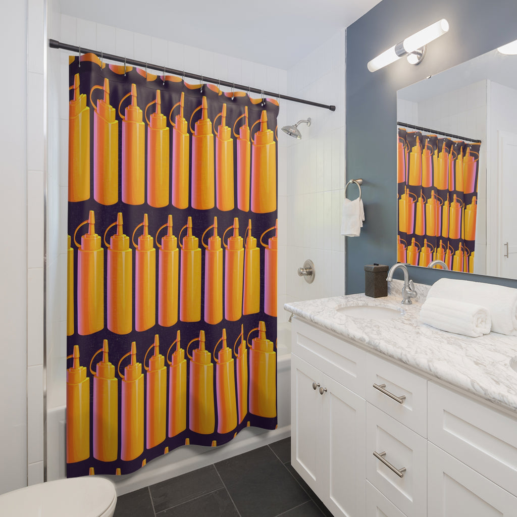 Pop Art Mustard Squeeze Bottle Shower Curtain Gift: Culinary Chic for Foodie Homes