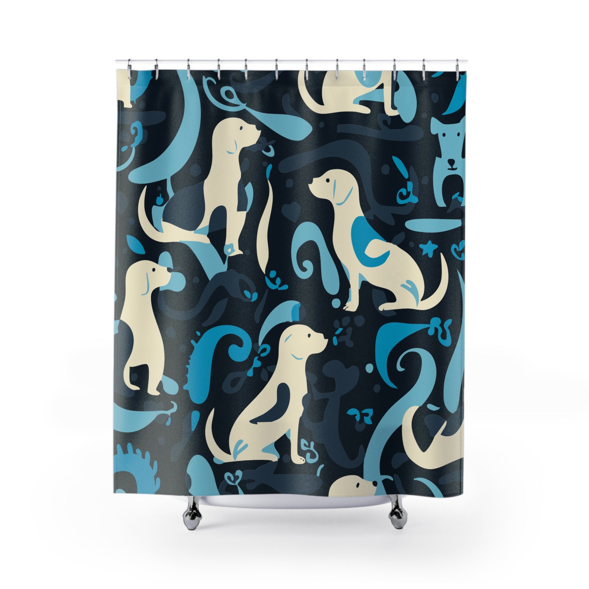 Abstract Playful Pup Shower Curtain Gift: Whimsical Canine Art for Dog Lover Homes