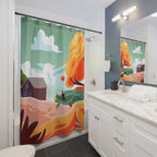 Picturesque Autumn Lakeside Cabin Shower Curtain Gift: Scenic Fall for Serene Homes