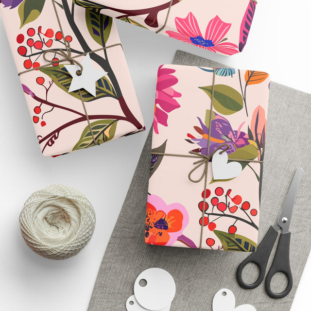Blush Bird Garden Gift Wrapping Paper For Pretty Presents