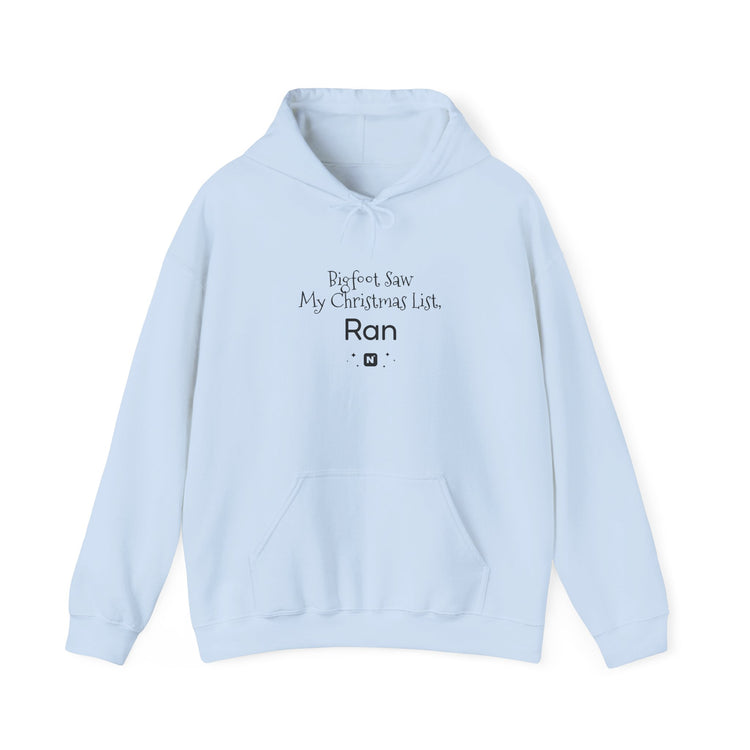 Bigfoot Christmas List™ Hooded sweatshirt in light-blue – original NewGiftDay design