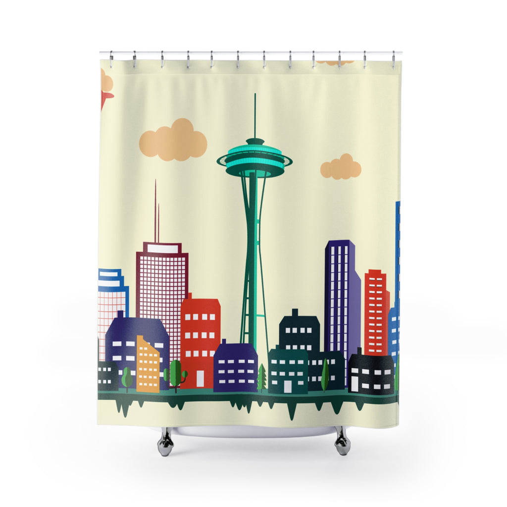 Retro Seattle Cityscape Shower Curtain Gift: Pop Art Energy for Urban Homes