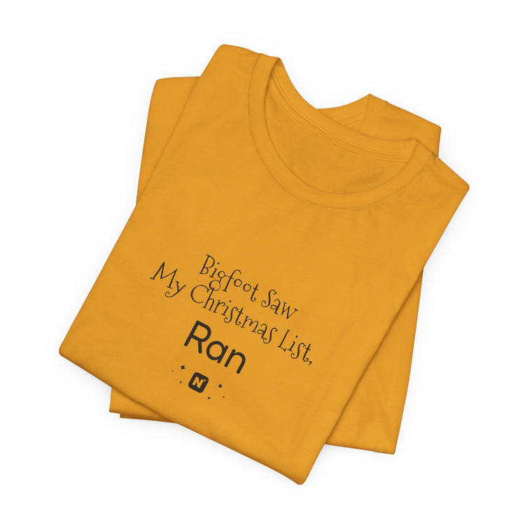 Bigfoot Christmas List T-shirt in olive – original NewGiftDay design