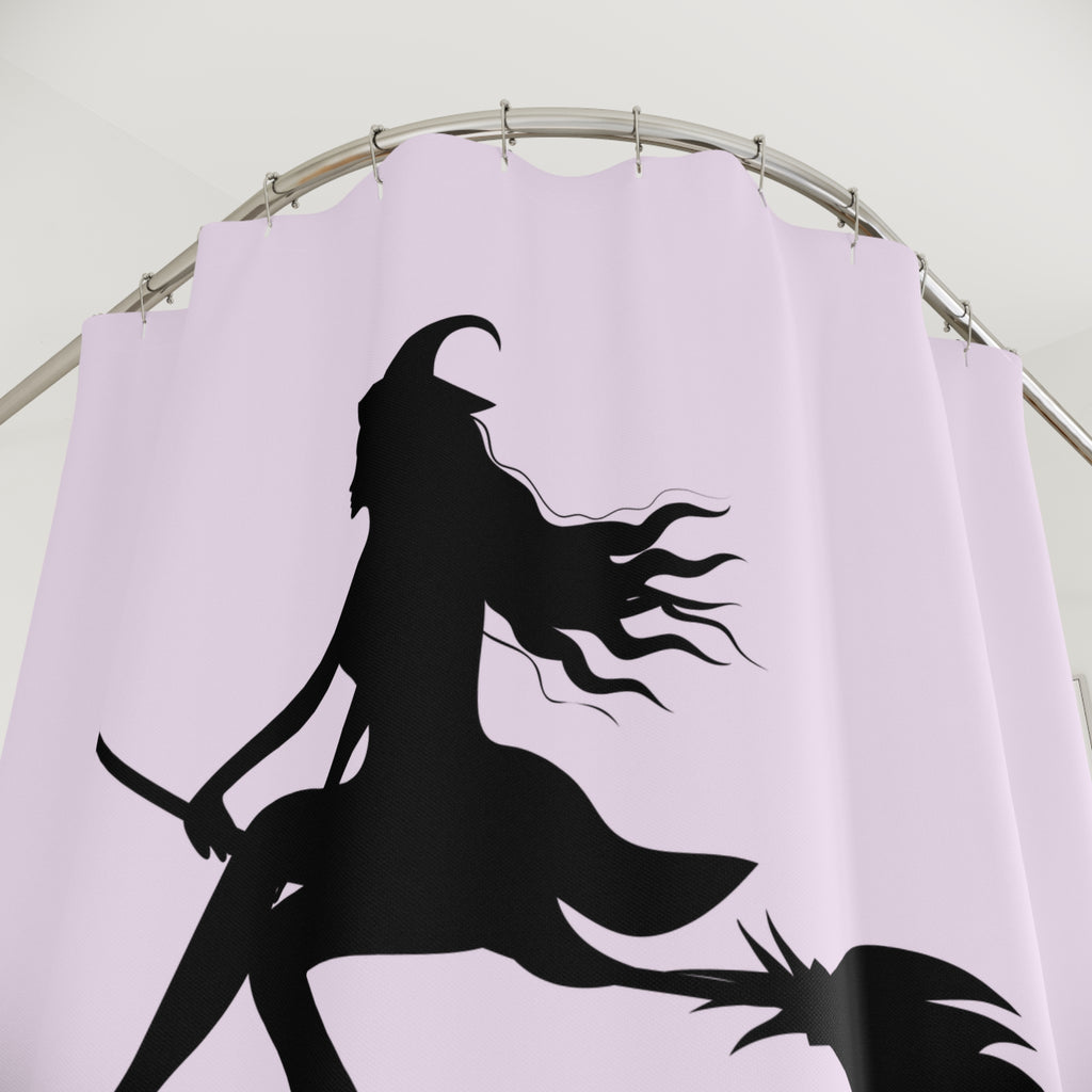 Elegant Witch on Broomstick Silhouette Shower Curtain Gift: Whimsical Magic for Enchanted Homes