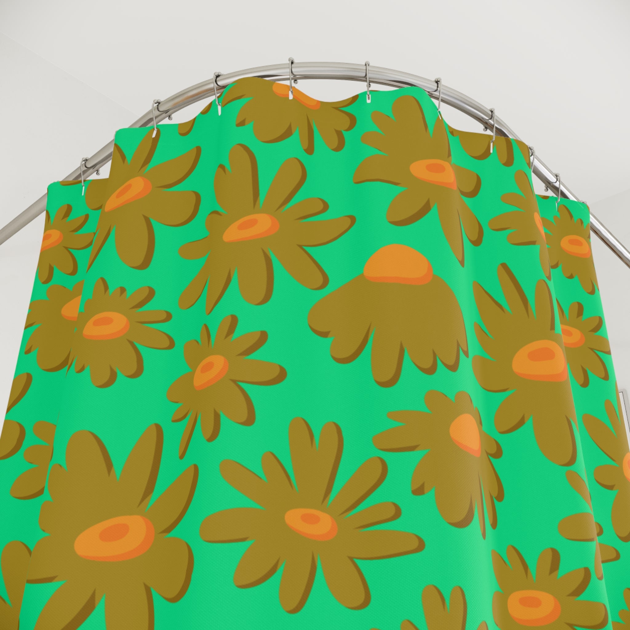 Retro Green Daisy Bloom Shower Curtain Gift: Groovy Floral Fun for Chic Homes