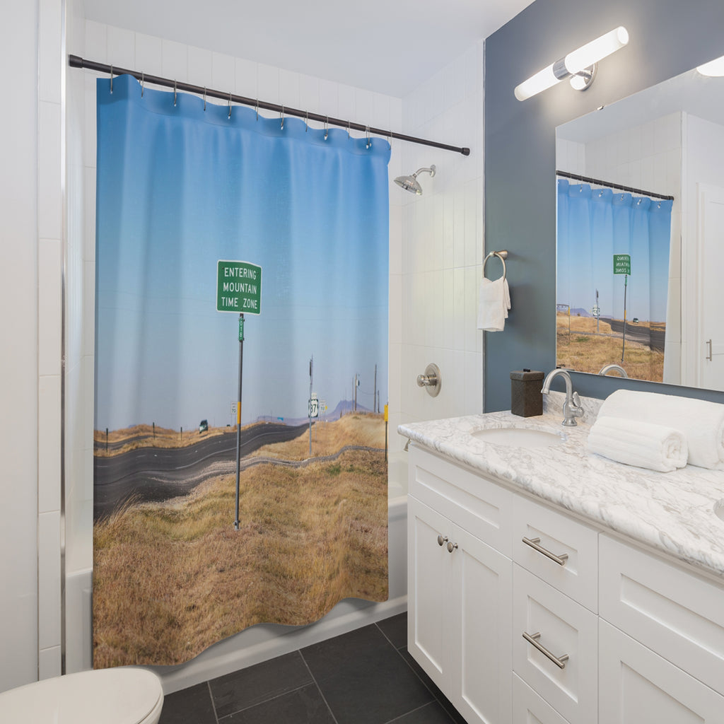 "Mountain Time Zone" Photo Art Shower Curtain Gift: Road Trip Vibe for Traveler Homes