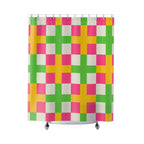 Pink, Green & Yellow Checkerboard Shower Curtain Gift: Dopamine Decor for Bold Homes