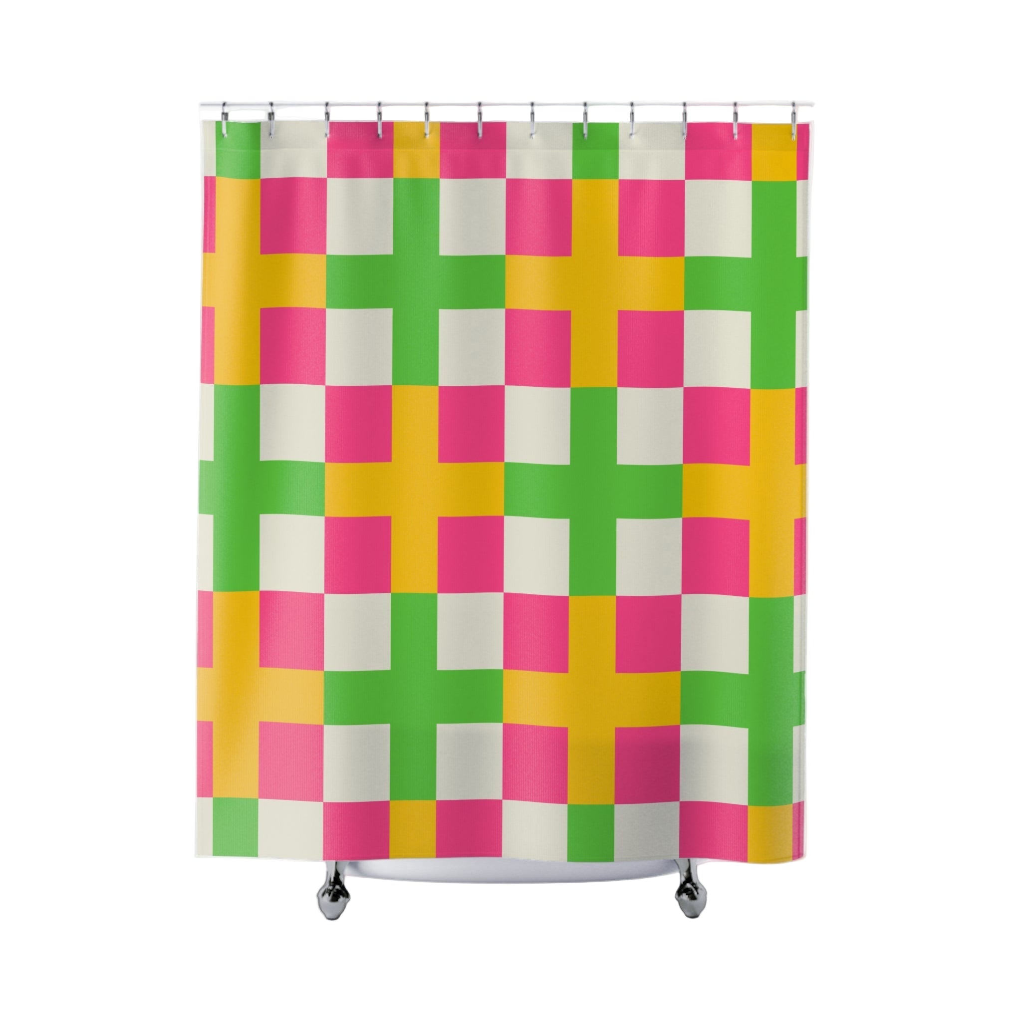 Pink, Green & Yellow Checkerboard Shower Curtain Gift: Dopamine Decor for Bold Homes