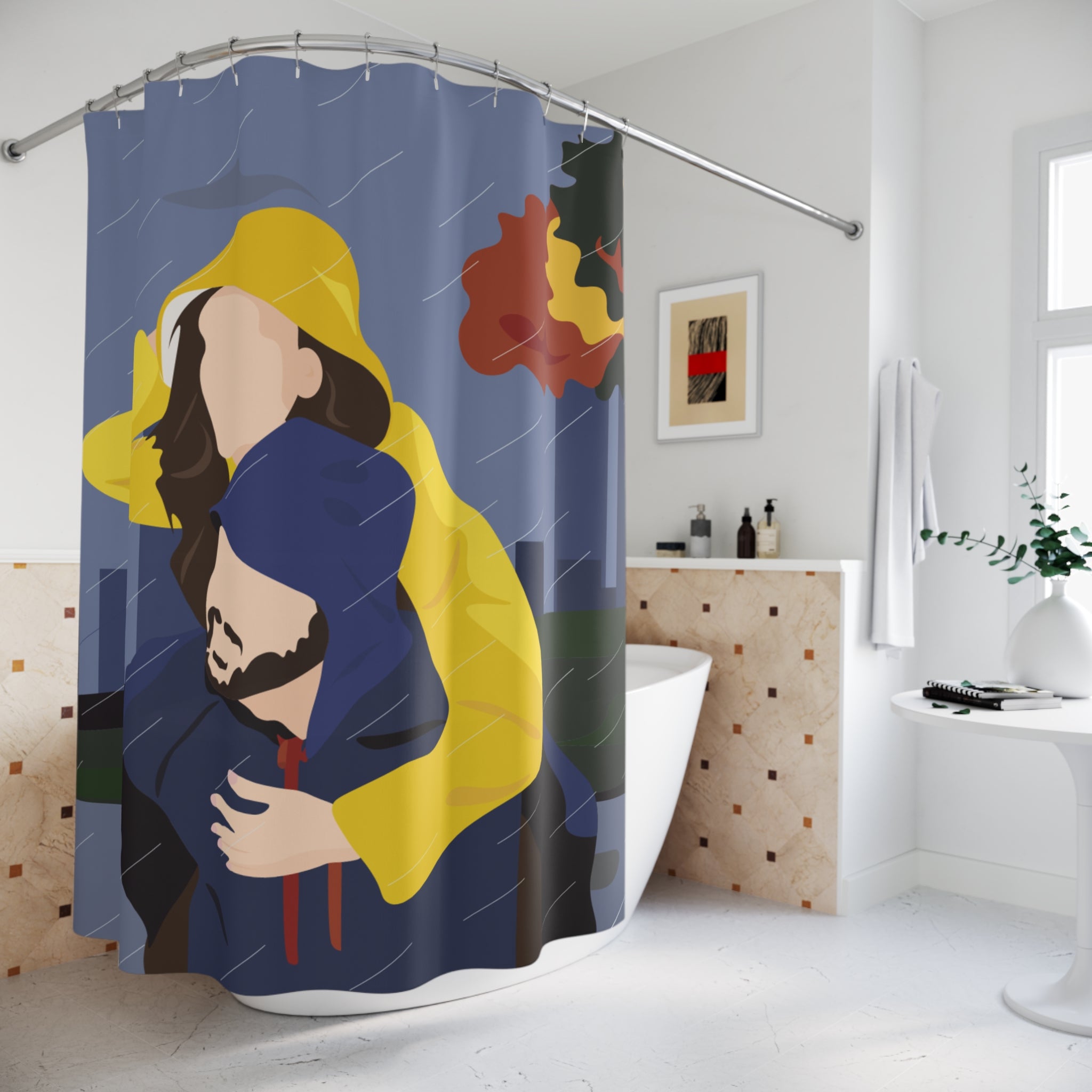 Rainy Day Piggyback Love Story Shower Curtain Gift: Romantic Comfort for Cozy Homes