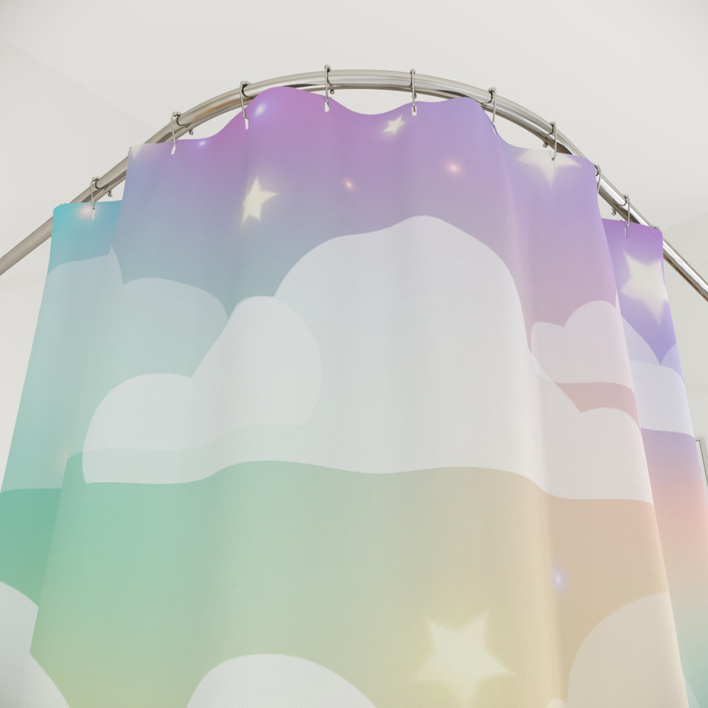 Pastel Rainbow Cloud & Star Shower Curtain Gift: Dreamy Sky for Enchanted Homes