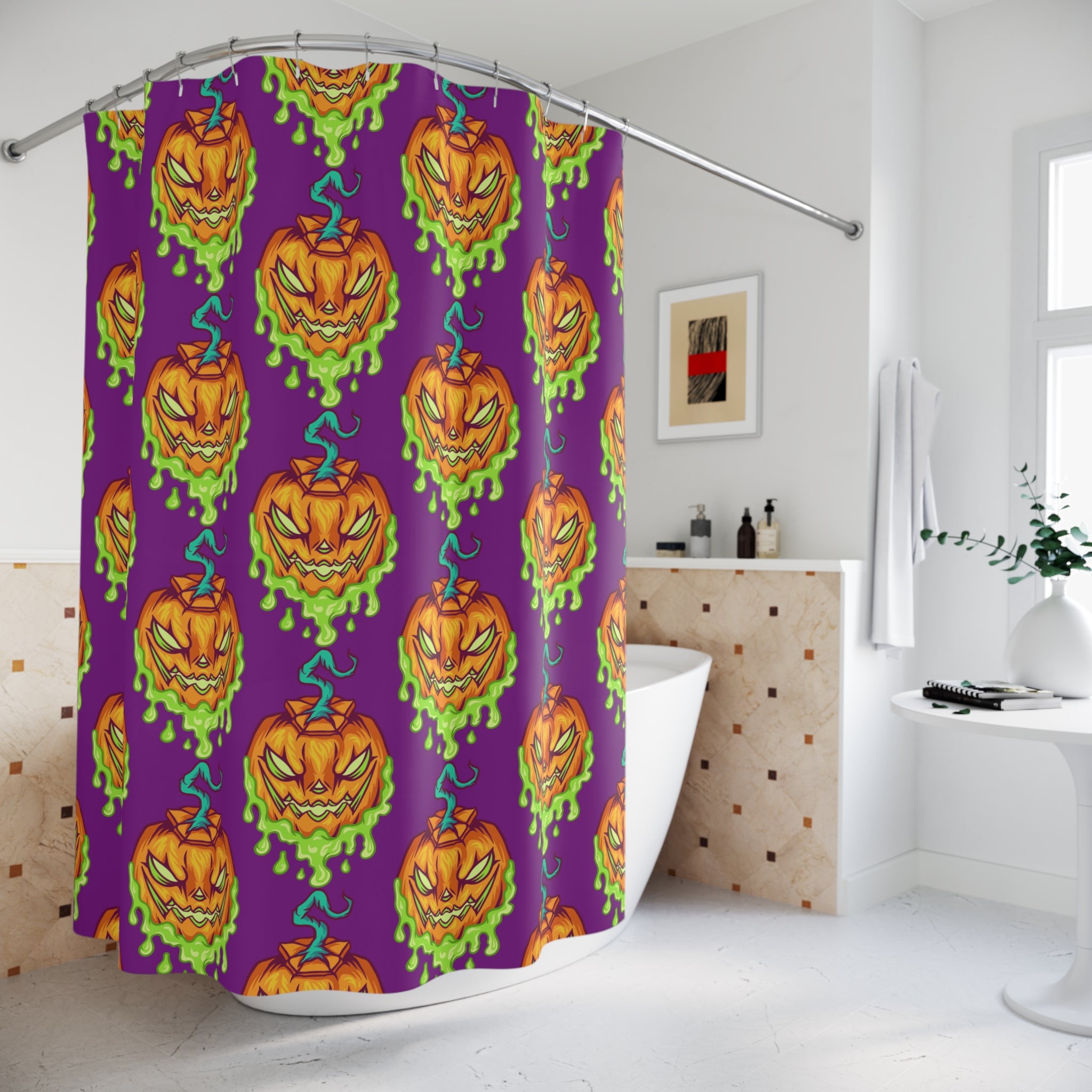 Spooky Melting Jack-O'-Lantern Pattern Shower Curtain Gift: Horror Punk for Halloween Homes