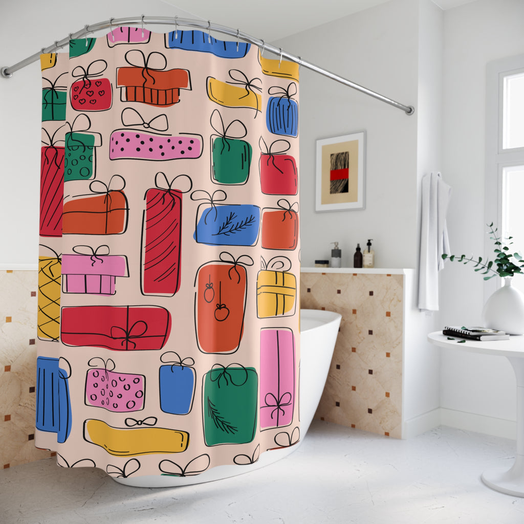Abstract Gifts Pattern Shower Curtain Gift: Festive Cheer for Celebratory Homes