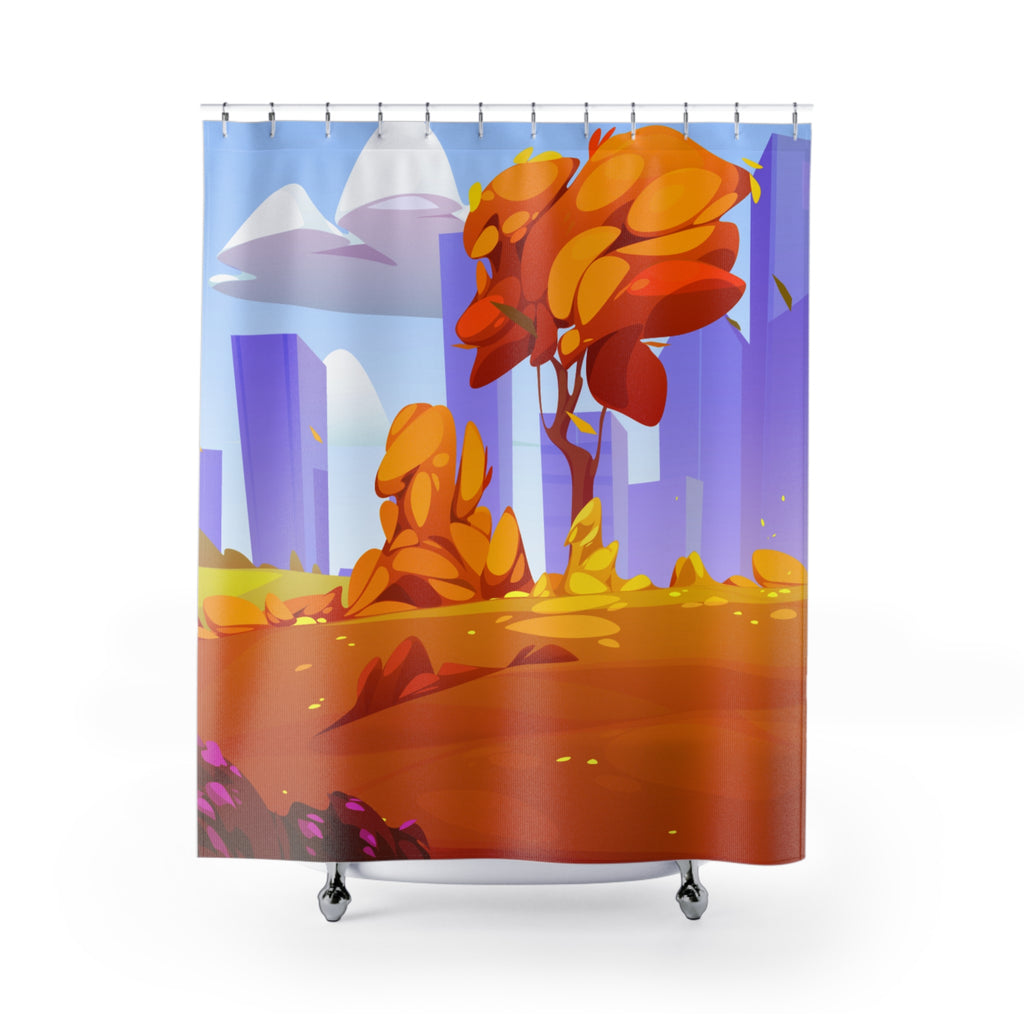 Vibrant Autumn Cityscape Landscape Shower Curtain Gift: Modern Fall for Artistic Homes