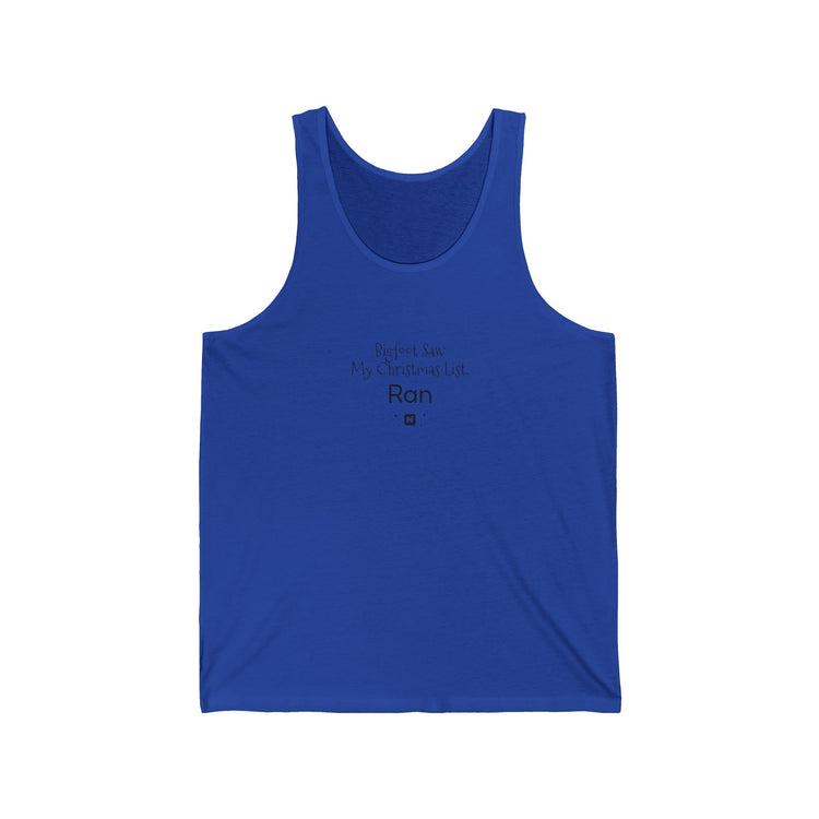 Bigfoot Christmas List Unisex Jersey Tank tank top in true-royal – original NewGiftDay design