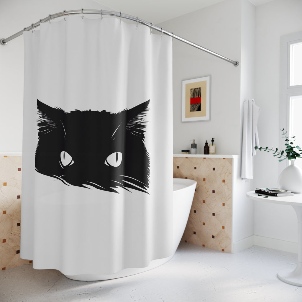 Peekaboo Black Cat Shower Curtain Gift: Minimalist Mystique for Cat Lovers