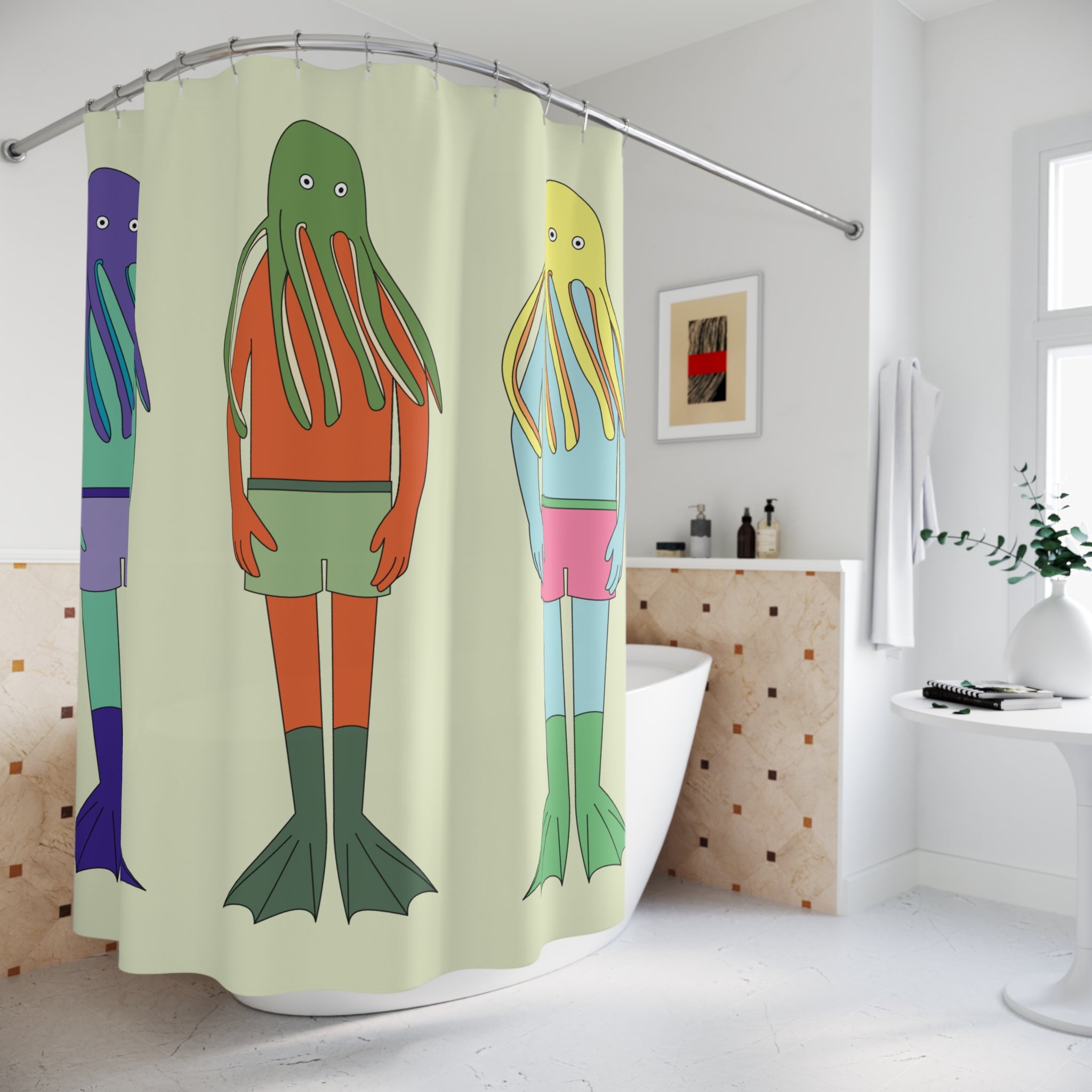 Quirky Octopus Swimmer Trio Shower Curtain Gift: Whimsical Ocean Art for Playful Homes