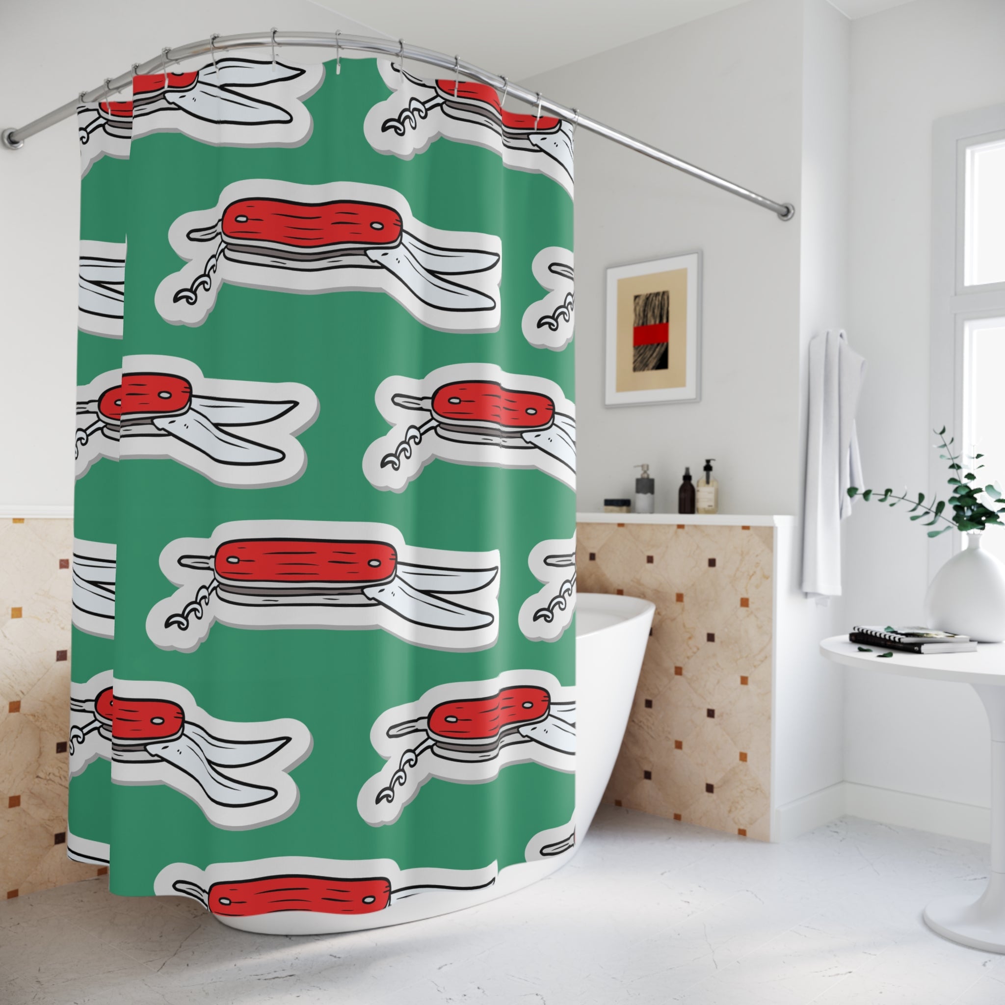 Swiss Army Knife Pattern Shower Curtain Gift: Playful Utility for Adventurous Homes