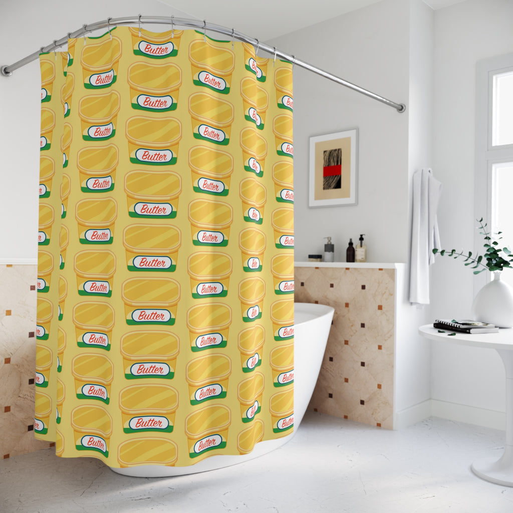 Butter Tub Pop Art Shower Curtain Gift: Golden Comfort for Foodie Homes