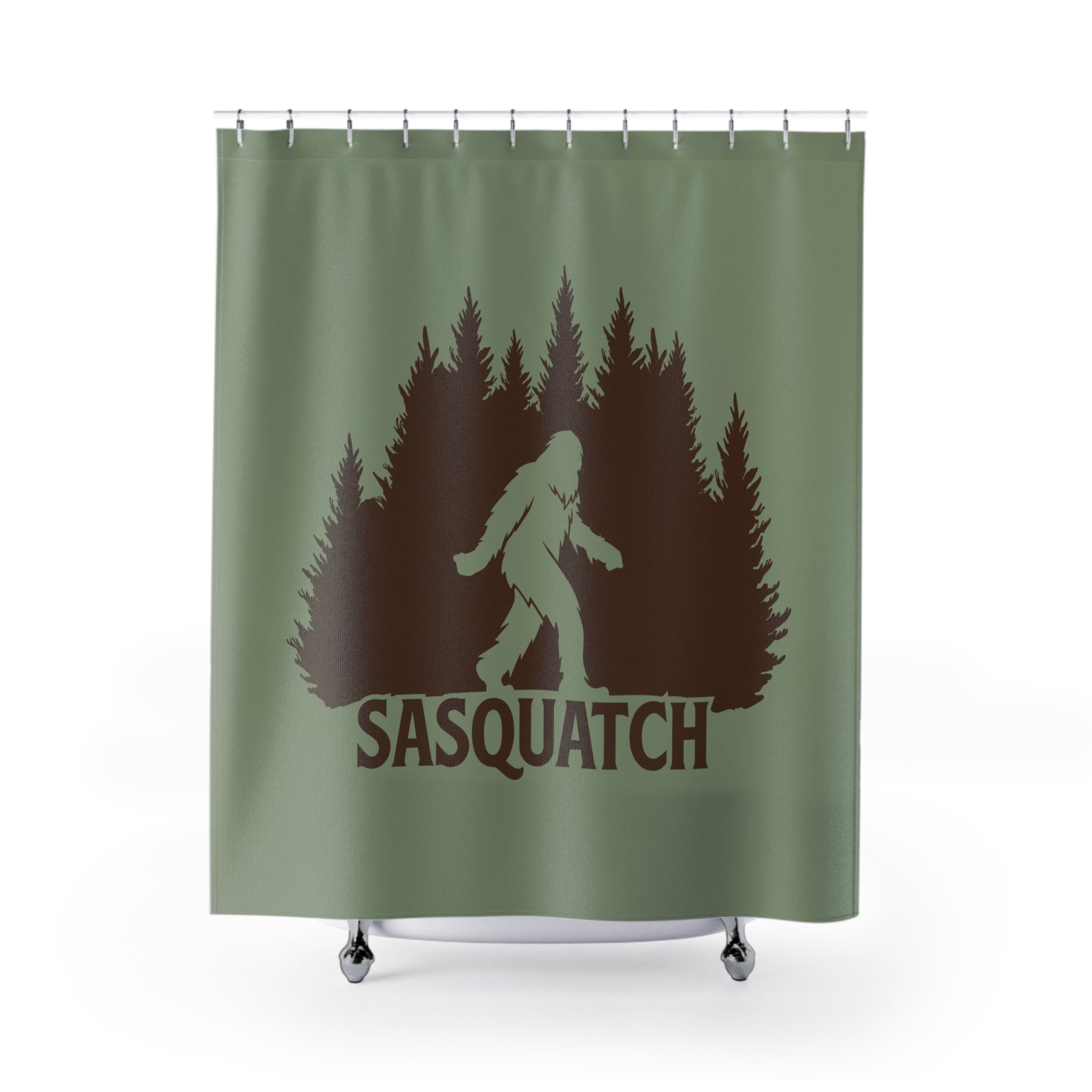 Sasquatch Forest Silhouette Shower Curtain Gift: Cryptid Lore for Rustic Homes