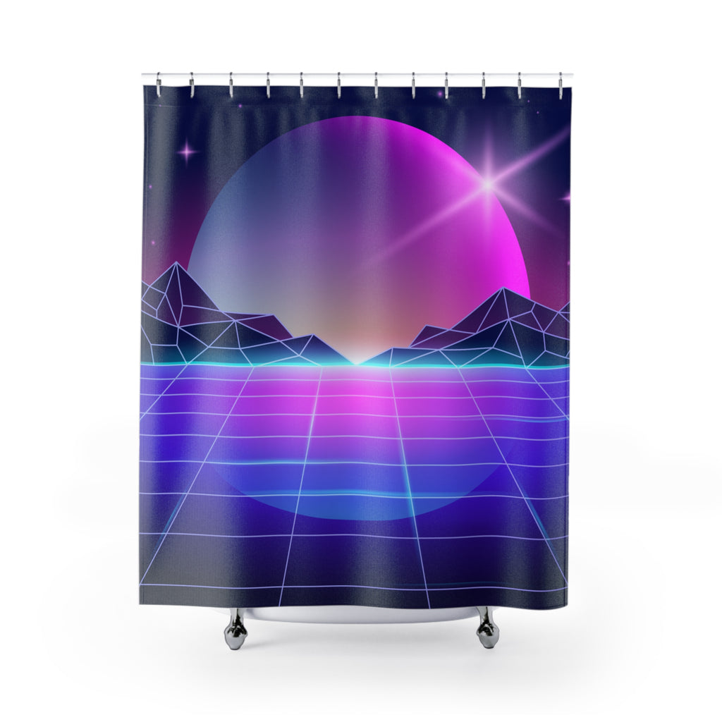Retrowave Synthwave Horizon Shower Curtain Gift: 80s Cyberpunk for Retro Homes