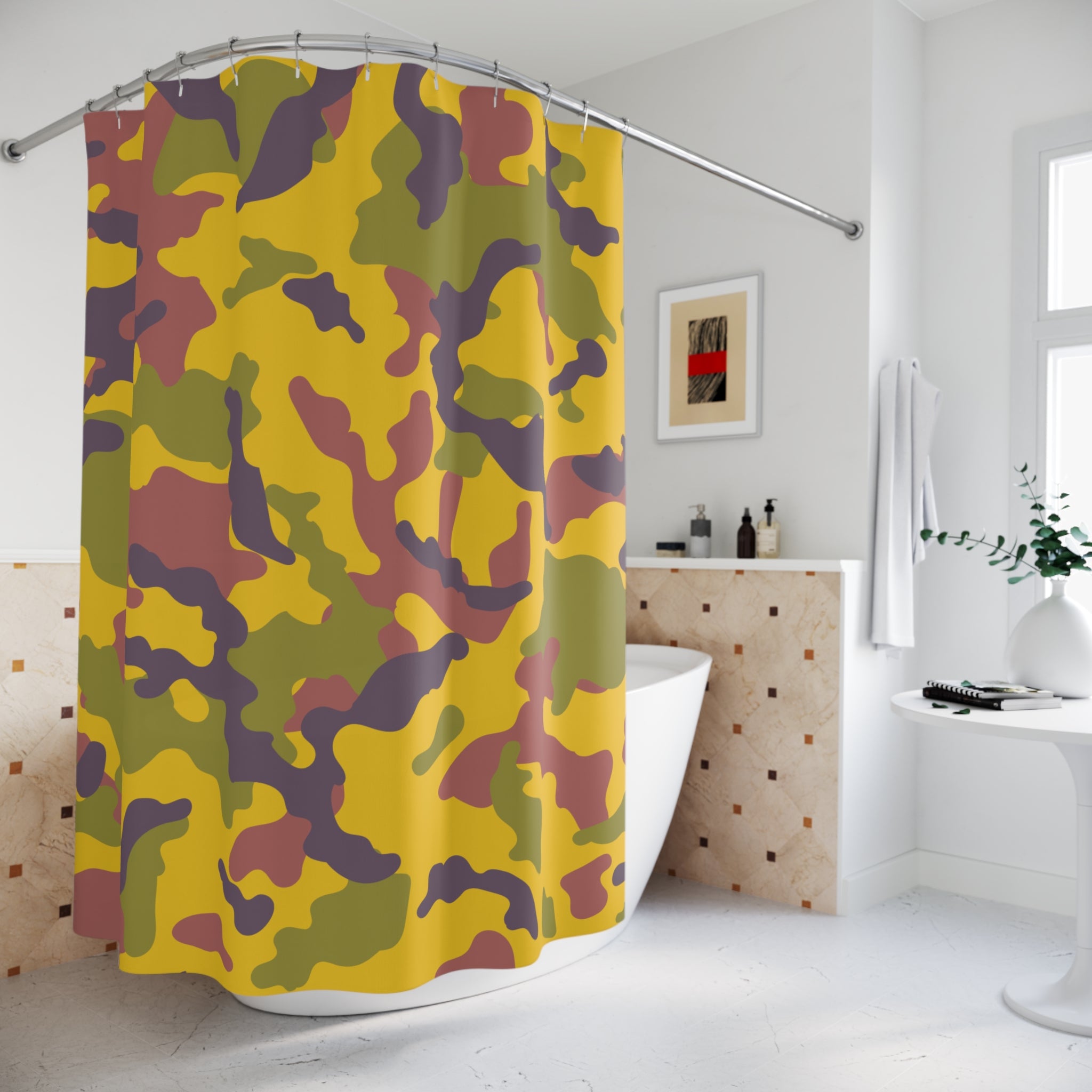 Rustic Earth-Tone Camo Shower Curtain: Gift for Warm, Modern Spaces