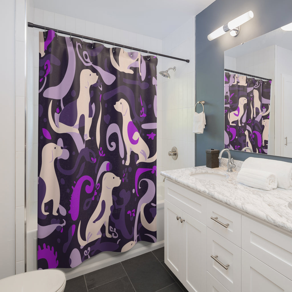 Abstract Playful Pup Purple Shower Curtain Gift: Vibrant Canine Art for Dog Lover Homes