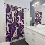 Abstract Playful Pup Purple Shower Curtain Gift: Vibrant Canine Art for Dog Lover Homes