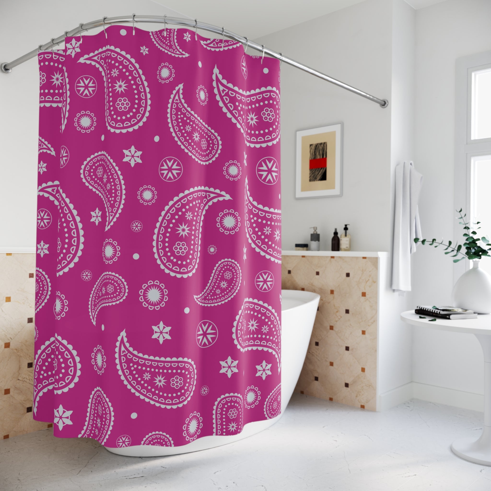 Magenta Ornate Paisley Shower Curtain Gift: Bohemian Boldness for Maximalist Homes