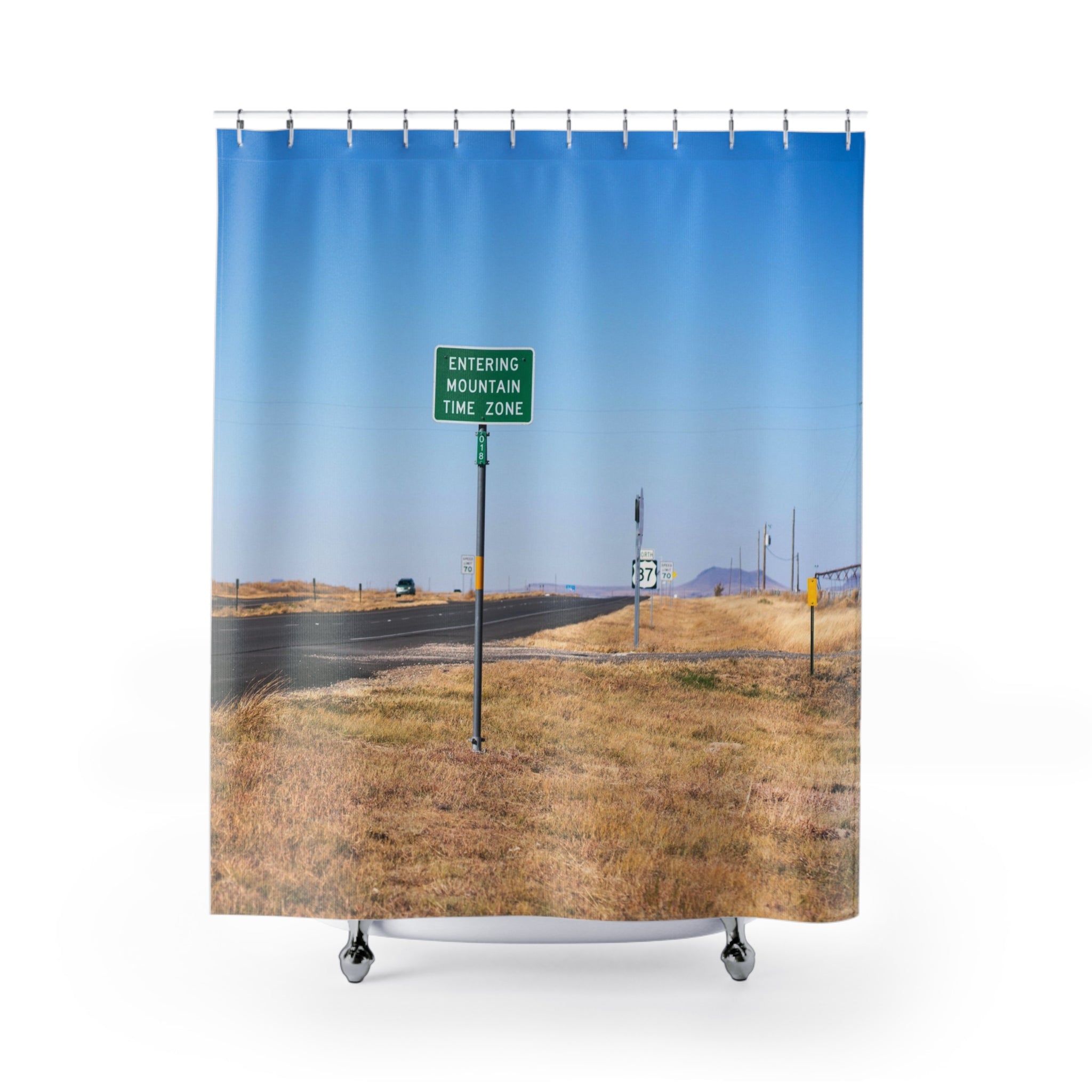 "Mountain Time Zone" Photo Art Shower Curtain Gift: Road Trip Vibe for Traveler Homes