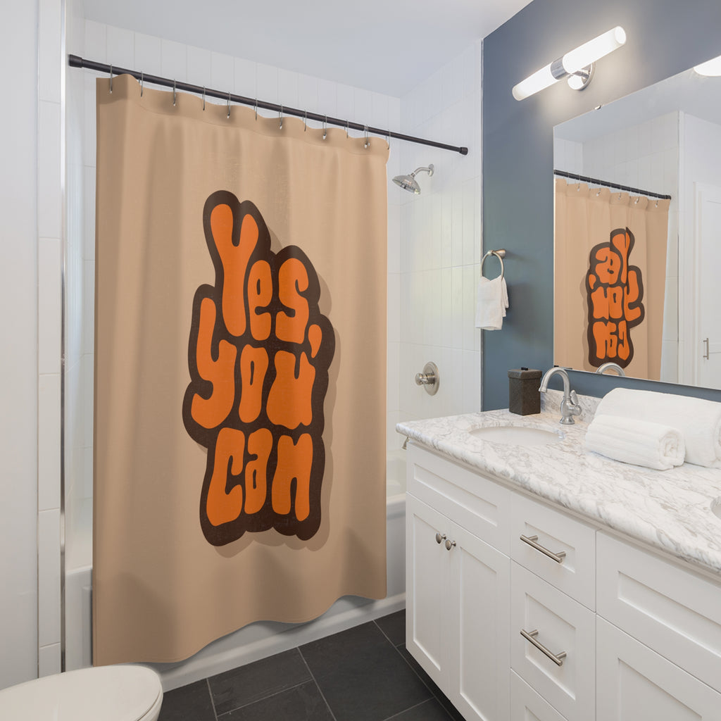 "Yes, You Can" Slogan Shower Curtain Gift: Retro Motivation for Dreamers