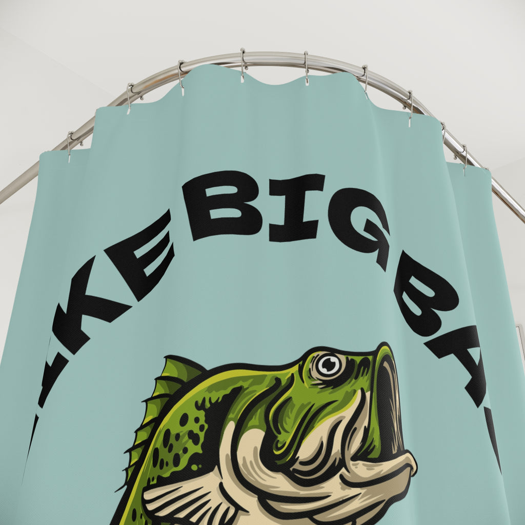 "I Like Big Bass" Slogan Shower Curtain Gift: Witty Fishing Humor for Lake Homes