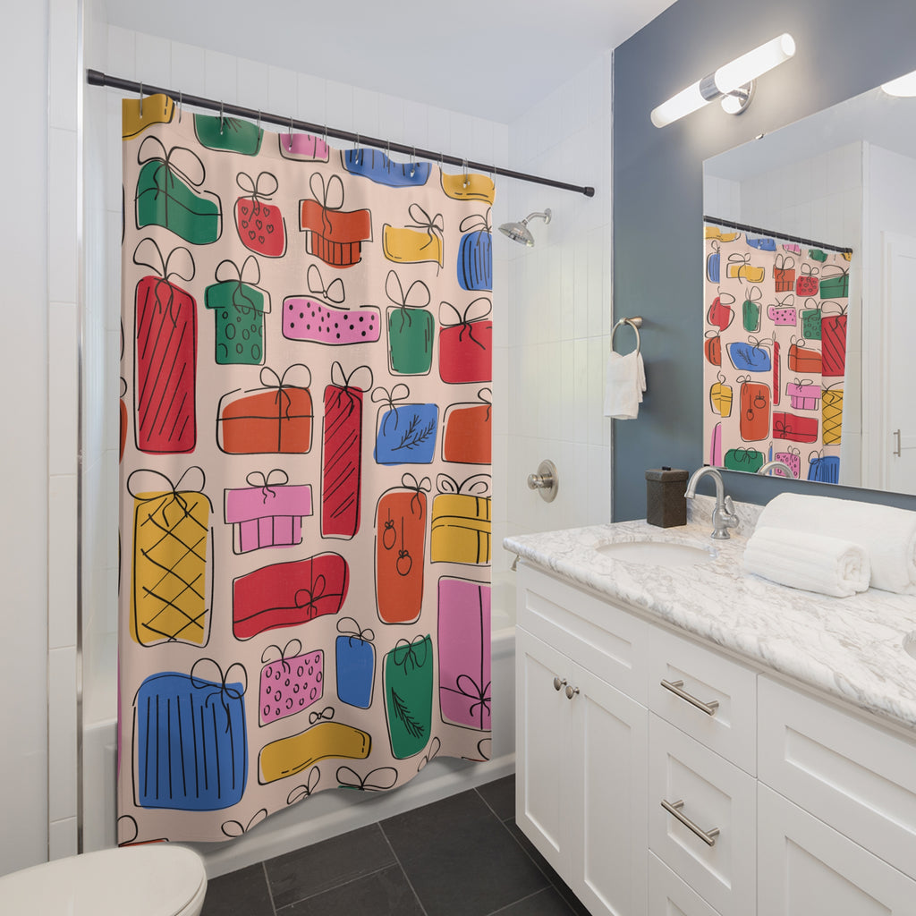 Abstract Gifts Pattern Shower Curtain Gift: Festive Cheer for Celebratory Homes