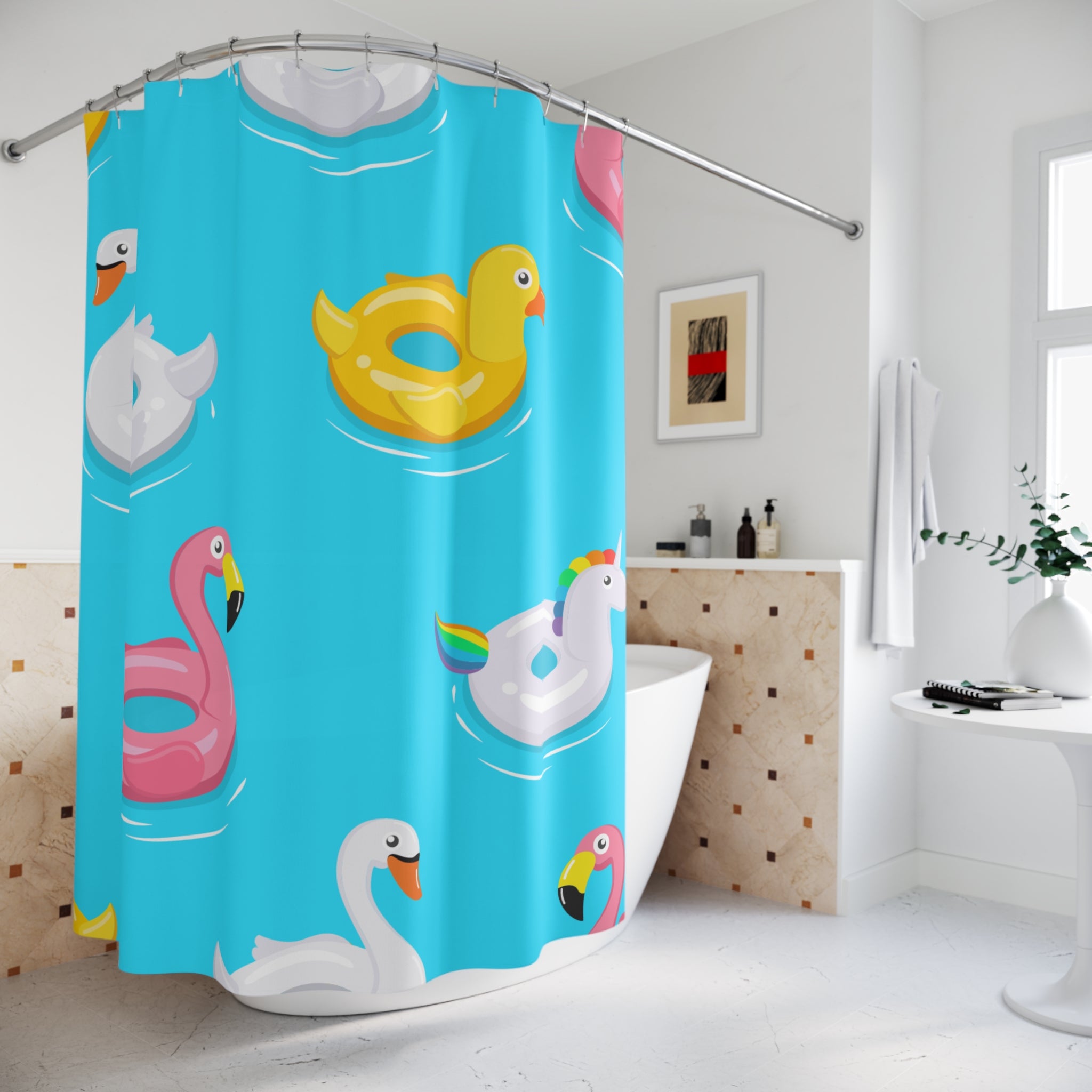 Quirky Pool Floats Shower Curtain Gift: Summer Fun for Playful Homes