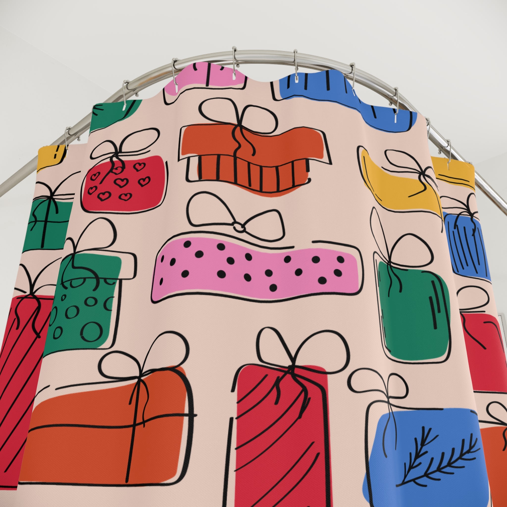 Abstract Gifts Pattern Shower Curtain Gift: Festive Cheer for Celebratory Homes
