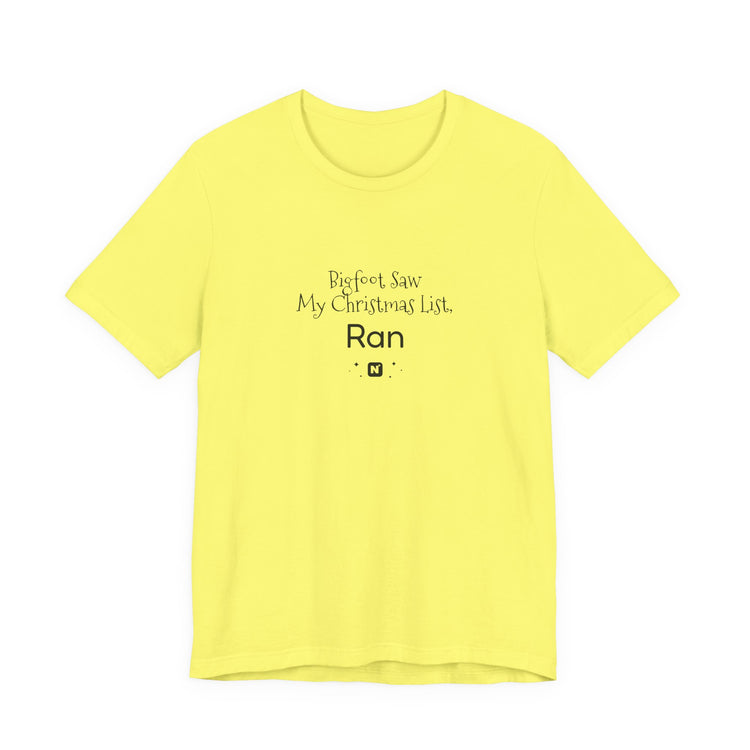 Bigfoot Christmas List T-shirt in yellow – original NewGiftDay design