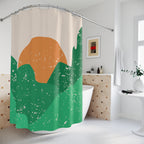 Minimalist Mountain Sunset Shower Curtain Gift: Tranquil Landscape for Modern Homes