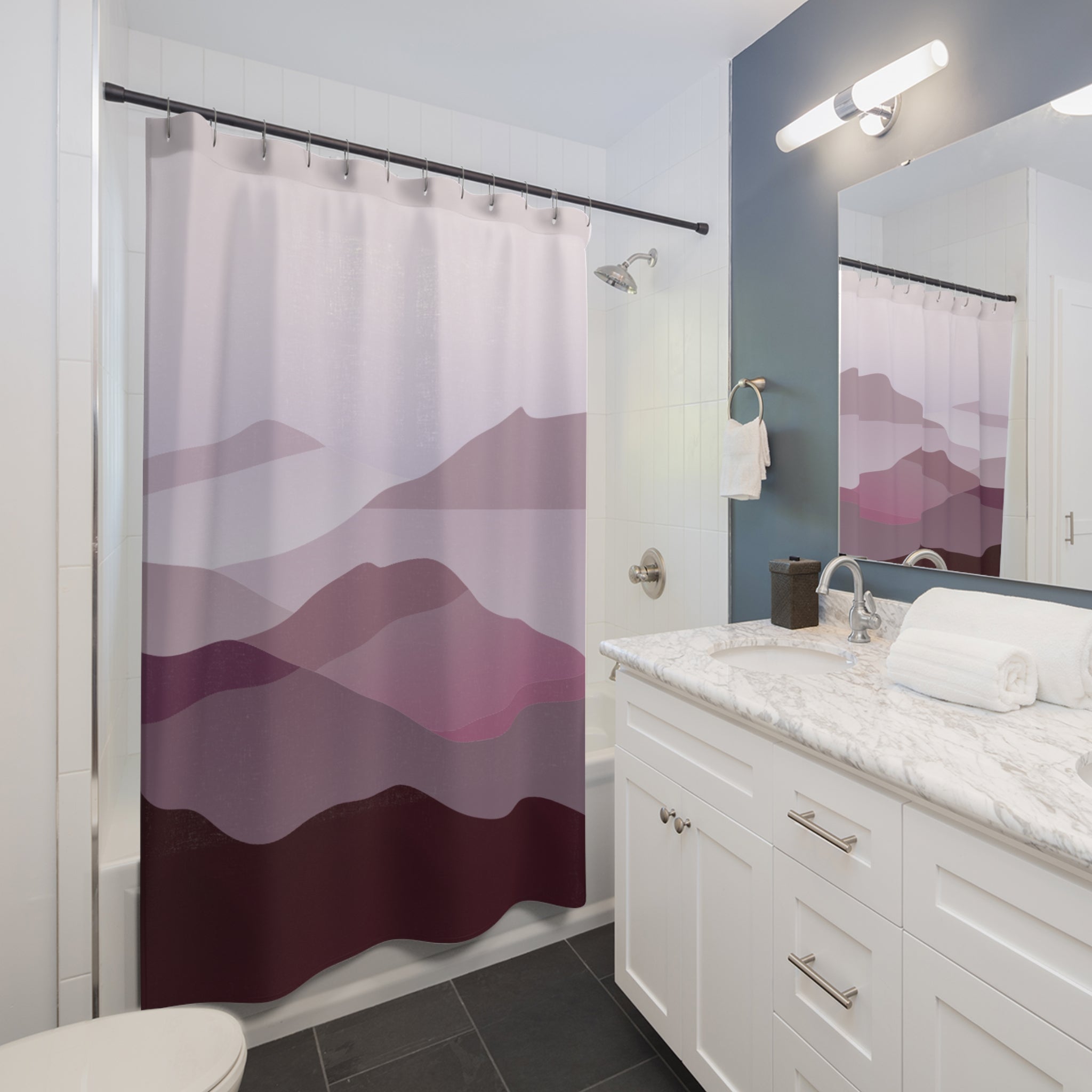 Abstract Purple Hills Shower Curtain Gift: Mystic Landscape for Serene Spaces