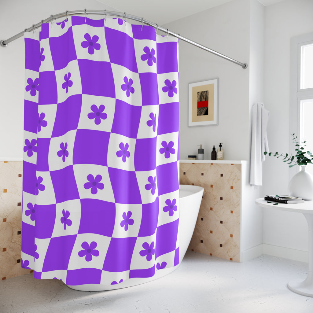 Psychedelic Checkerboard Flower Shower Curtain Gift: Groovy Retro for Funky Homes