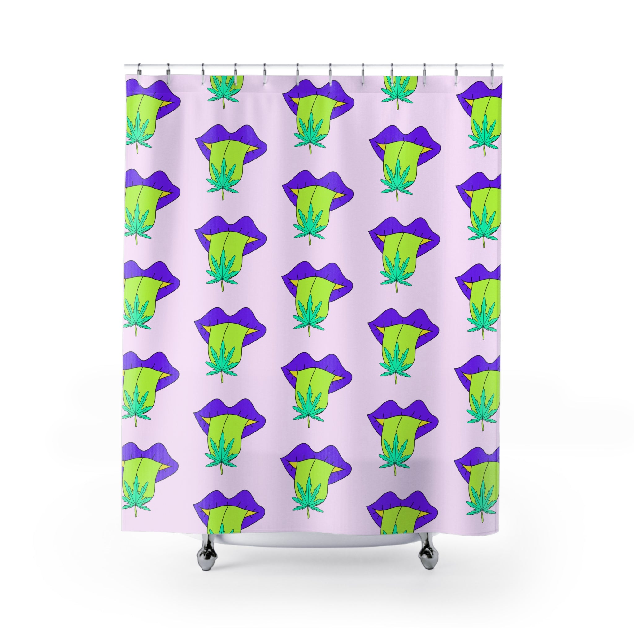 Quirky Purple Lips & Maple Leaf Shower Curtain Gift: Playful Pop Art for Bold Homes