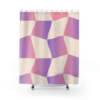 Wavy Pastel Checkerboard Shower Curtain Gift: Dreamy Retro for Serene Spaces
