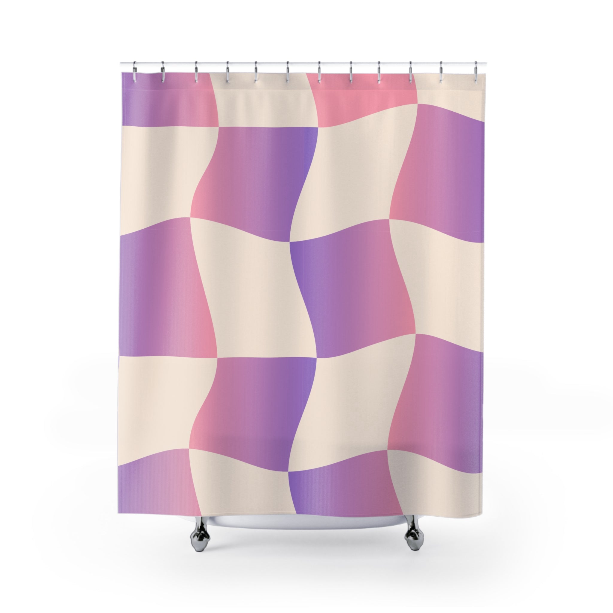 Wavy Pastel Checkerboard Shower Curtain Gift: Dreamy Retro for Serene Spaces