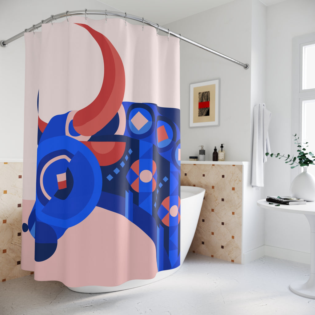 Geometric Bull Head Art Shower Curtain Gift: Modern Abstract for Bold Statement Homes