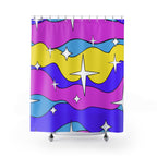 Cosmic Wavy Stars Shower Curtain Gift: Groovy Space Art for Dreamy Homes