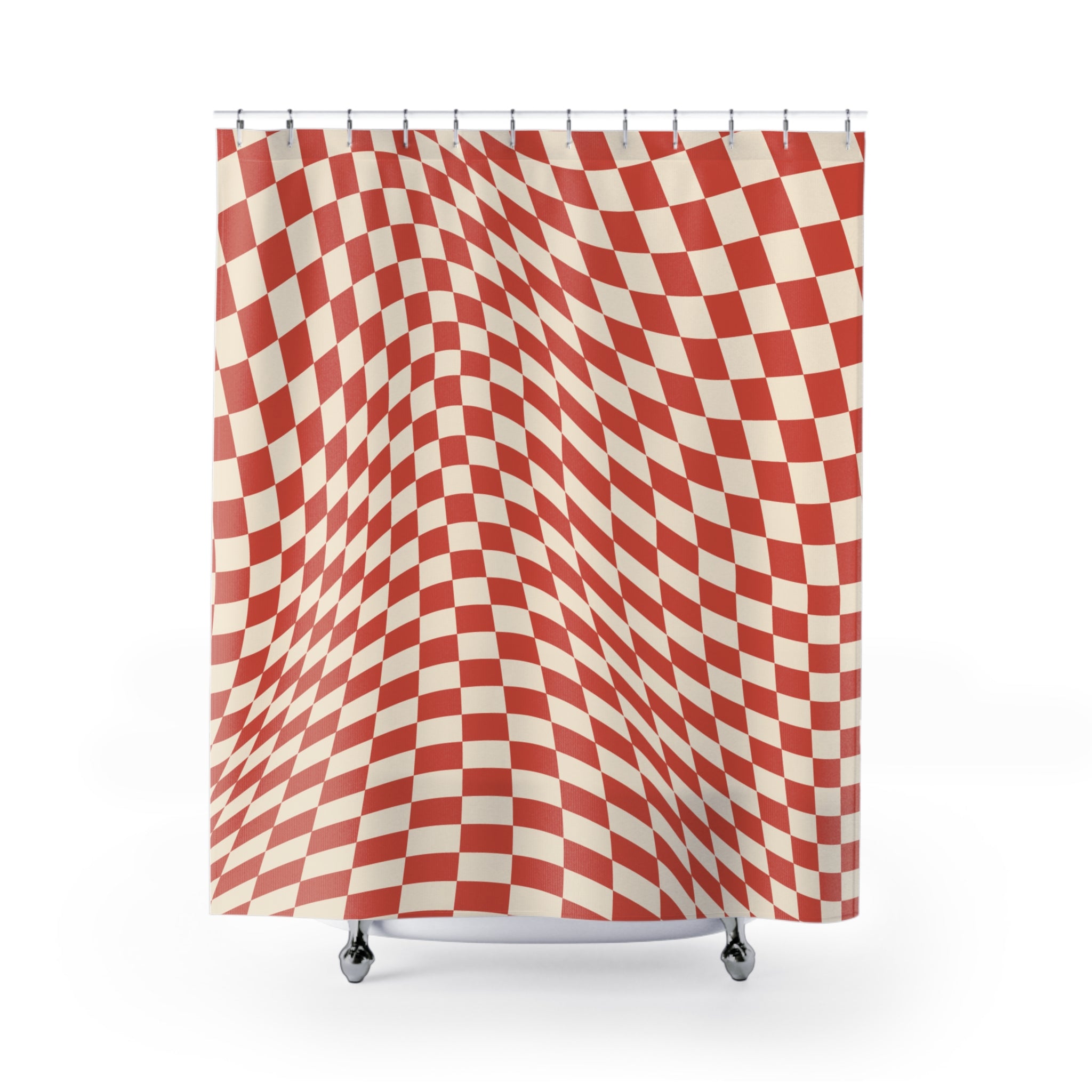 Wavy Checkerboard Illusion Shower Curtain Gift: Retro Pop for Playful Homes