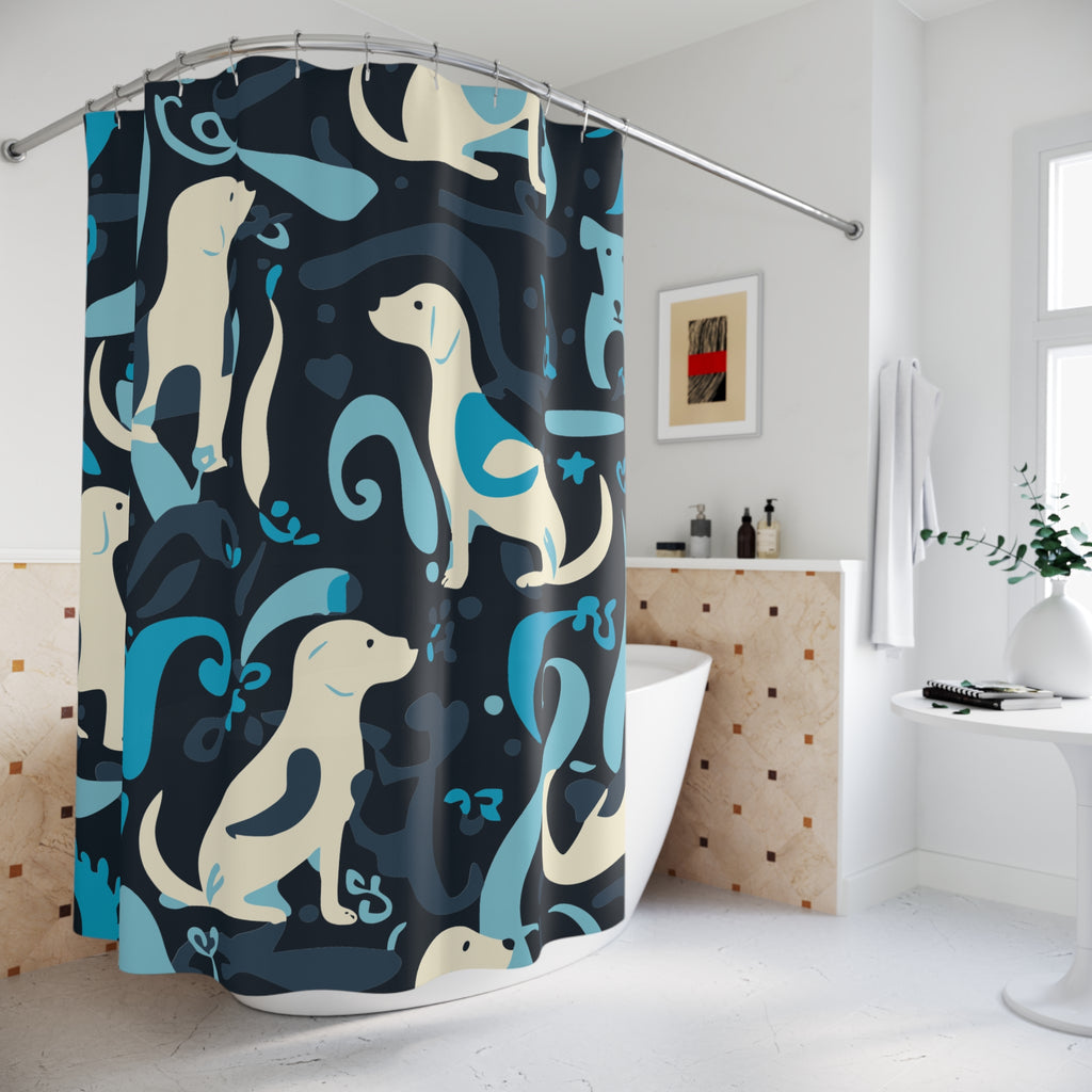 Abstract Playful Pup Shower Curtain Gift: Whimsical Canine Art for Dog Lover Homes