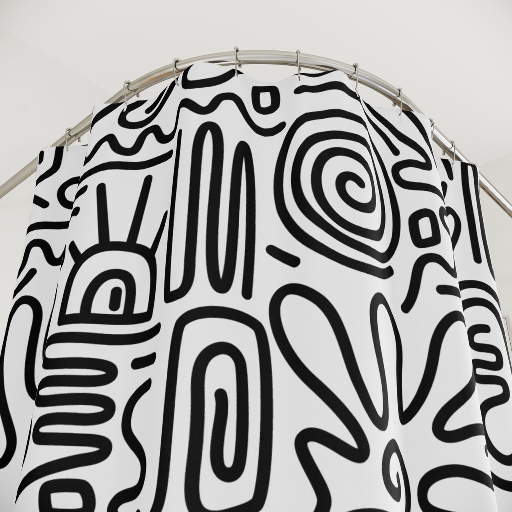 Monochrome Doodle Art Shower Curtain