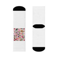 Blush Bird Garden Printed Crew for Happy Steps socks – original NewGiftDay design, view 2