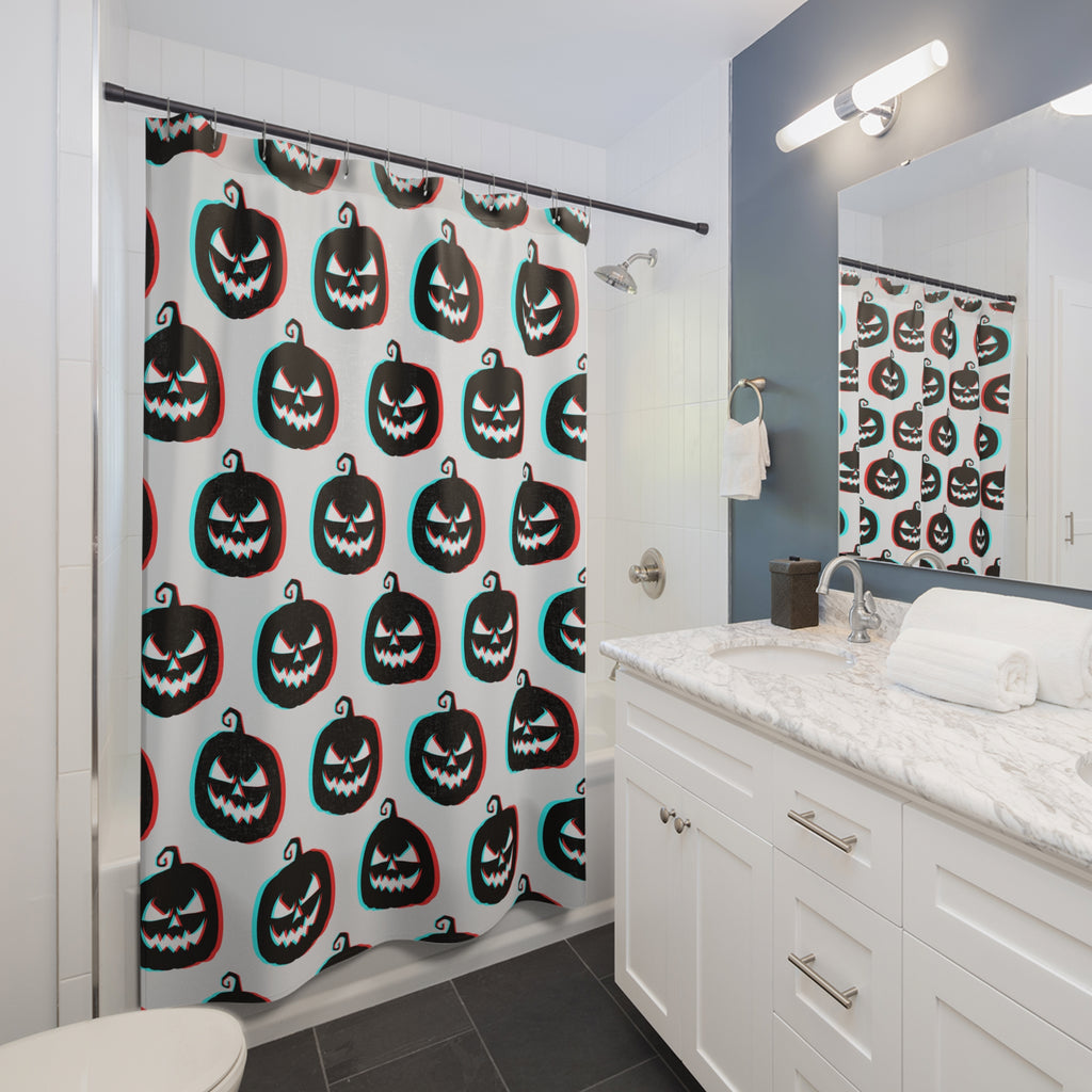 3D Anaglyph Jack-O'-Lantern Pattern Shower Curtain Gift: Retro Spooky for Unique Homes