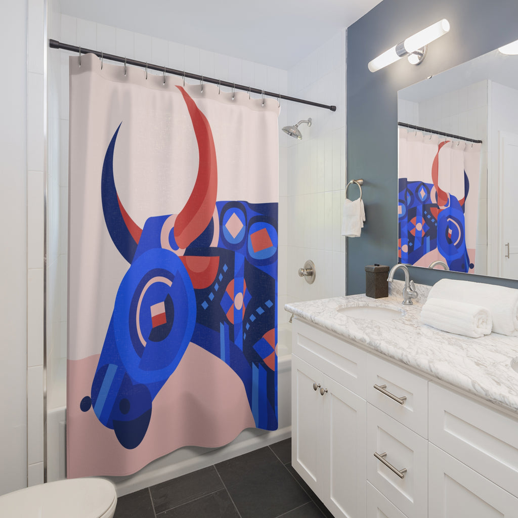 Geometric Bull Head Art Shower Curtain Gift: Modern Abstract for Bold Statement Homes