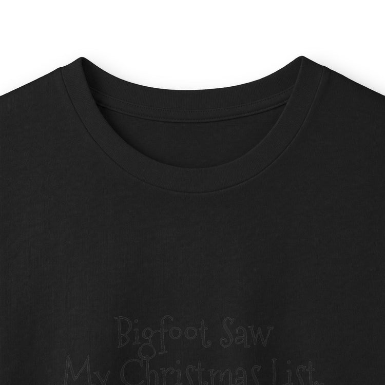 Bigfoot Christmas List long sleeve tee in gold – original NewGiftDay design